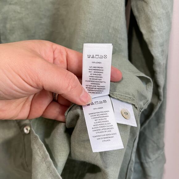 Sigrid Olsen 100% Linen Shirt Size L Green Button Up Coastal Grandma Chic - Picture 5 of 7